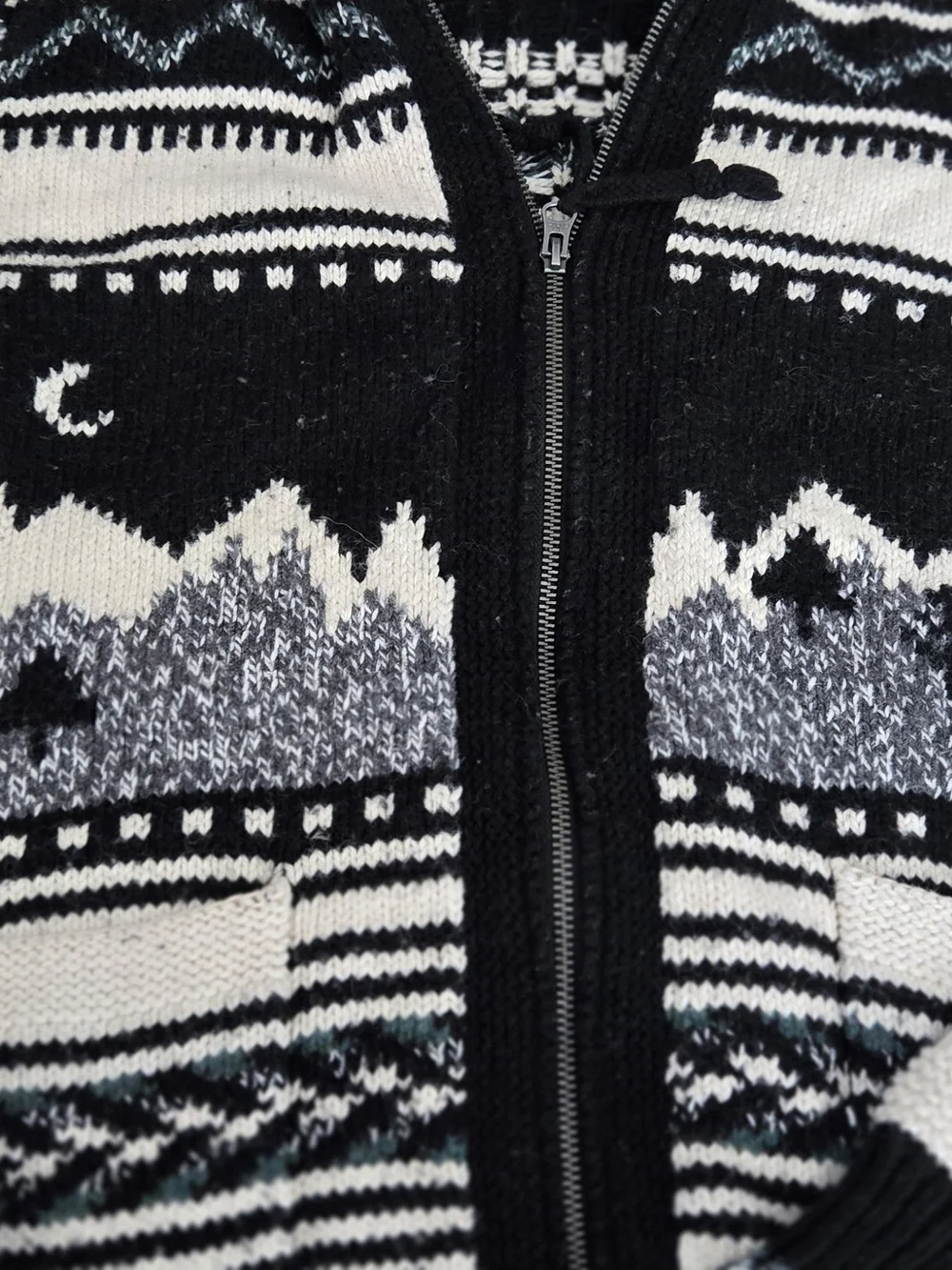 Black & White Men's Zip-Up Fair Isle Sweater